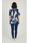 Kadın Desenli Püsküllü Viskon Bluz Bebe Yaka Kısa Kollu Big Size Rahat Kesim - Desenli