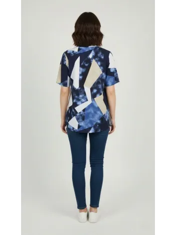 Kadın Desenli Püsküllü Viskon Bluz Bebe Yaka Kısa Kollu Big Size Rahat Kesim - Desenli