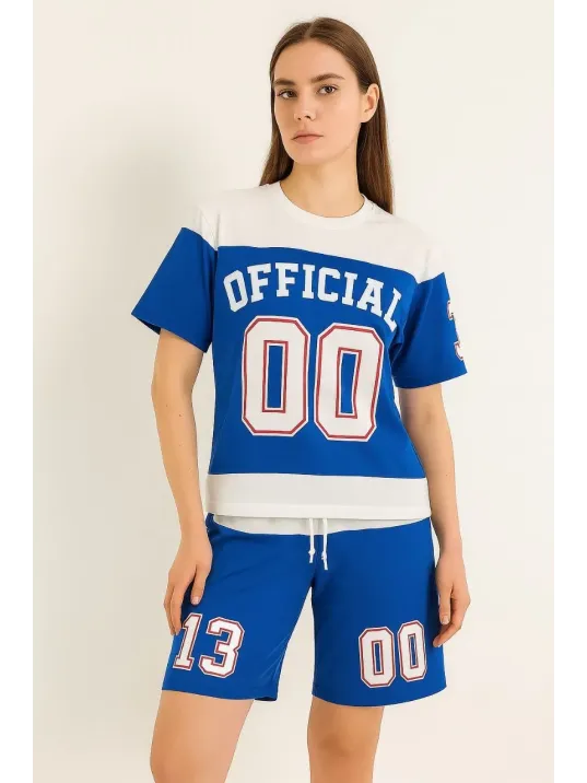 Kadın Şortlu Takım – Oversize İki İplik Kumaş, Ön & Arka Dijital Baskılı Tişört ve Lastikli Cepli Şort, Yazlık Günlük Spor Set - Mavi Kadın Şortlu Takım – Oversize İki İplik Kumaş, Ön & Arka Dijital Baskılı Tişört ve Lastikli Cepli Şort, Yazlık Günlük Spor Set - Mavi