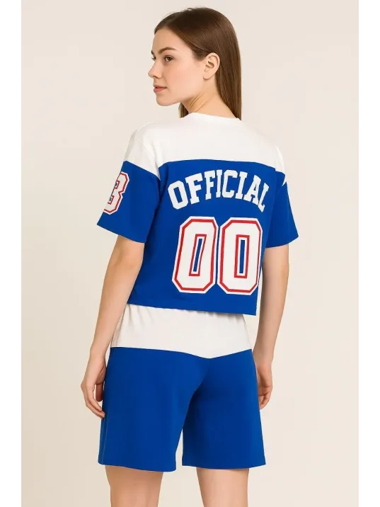 Kadın Şortlu Takım – Oversize İki İplik Kumaş, Ön & Arka Dijital Baskılı Tişört ve Lastikli Cepli Şort, Yazlık Günlük Spor Set - Mavi Kadın Şortlu Takım – Oversize İki İplik Kumaş, Ön & Arka Dijital Baskılı Tişört ve Lastikli Cepli Şort, Yazlık Günlük Spor Set - Mavi