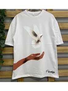 Kadın Dijital Baskılı T-shirt - Beyaz