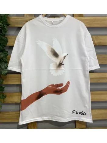 Kadın Dijital Baskılı T-shirt - Beyaz