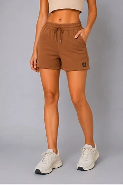 Kadın Dokuma Kumaş Cepli Bağcıklı Regular Fit Yazlık Şort - Kahverengi
