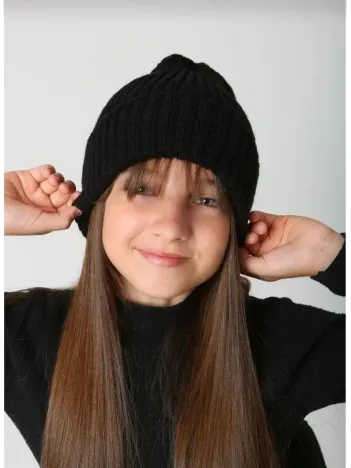 Çocuk Dokuma Triko Bere - Siyah