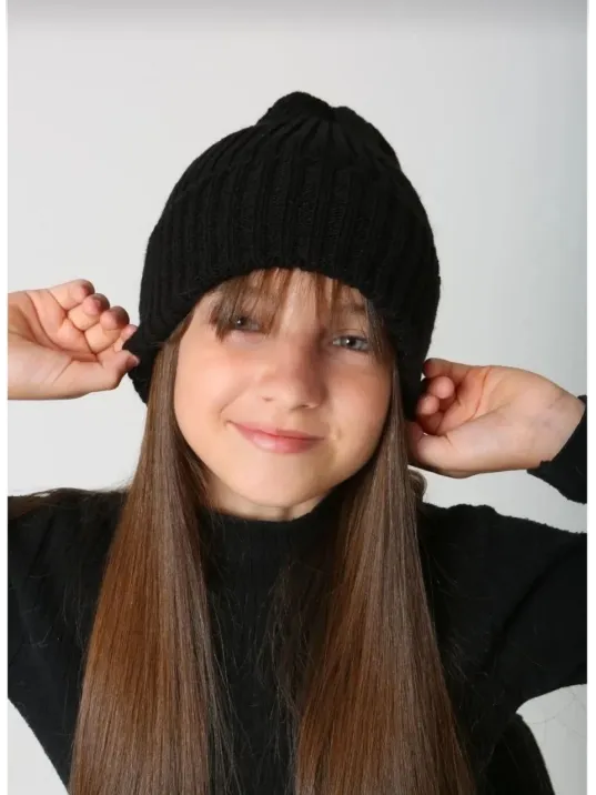 Çocuk Dokuma Triko Bere - Siyah