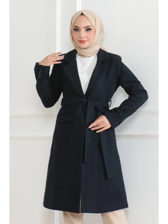 Kadın Kaşe Kaban – Uzun Boy Kruvaze Yaka, Kuşaklı Tesettür Kışlık Kaban, Astarlı Şık Yünlü Dokuma Oversize Rahat Kalıp, Cepli Modern Kaşe Mont Modeli - Lacivert Kadın Kaşe Kaban – Uzun Boy Kruvaze Yaka, Kuşaklı Tesettür Kışlık Kaban, Astarlı Şık Yünlü Dokuma Oversize Rahat Kalıp, Cepli Modern Kaşe Mont Modeli - Lacivert