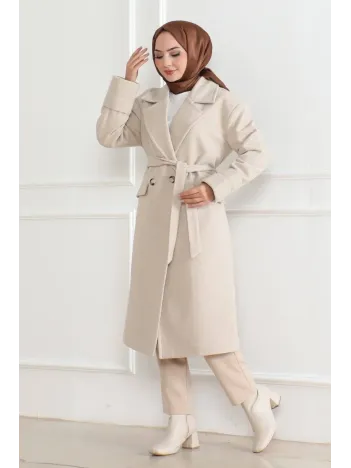 Kadın Kaşe Kaban – Uzun Boy Kruvaze Yaka Kuşaklı Tesettür Kaşe Kışlık Kaban, Astarlı Şık Yünlü Dokuma Oversize Rahat Kalıp Cepli Düğmeli Modern Kap Modeli - Bej Kadın Kaşe Kaban – Uzun Boy Kruvaze Yaka Kuşaklı Tesettür Kaşe Kışlık Kaban, Astarlı Şık Yünlü Dokuma Oversize Rahat Kalıp Cepli Düğmeli Modern Kap Modeli - Bej