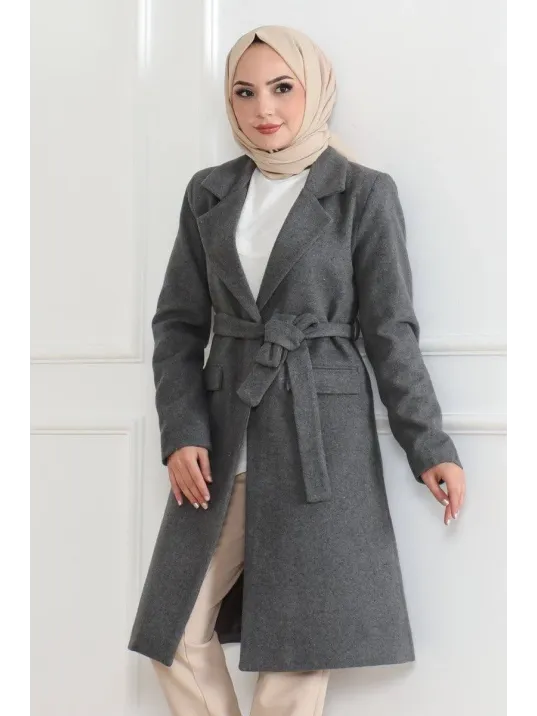 Kadın Düğmeli İçi Astarlı Kaşmir Kaşe Kaban - Bej