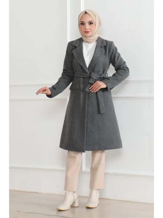 Kadın Düğmeli İçi Astarlı Kaşmir Kaşe Kaban - Bej