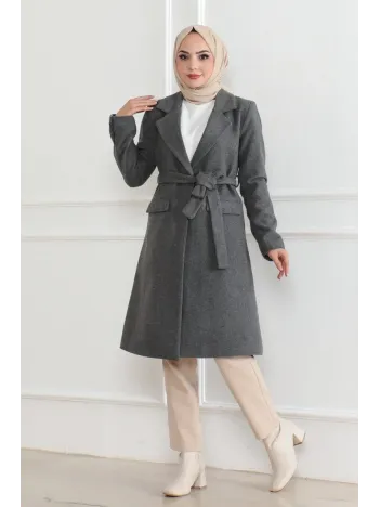 Kadın Düğmeli İçi Astarlı Kaşmir Kaşe Kaban - Bej