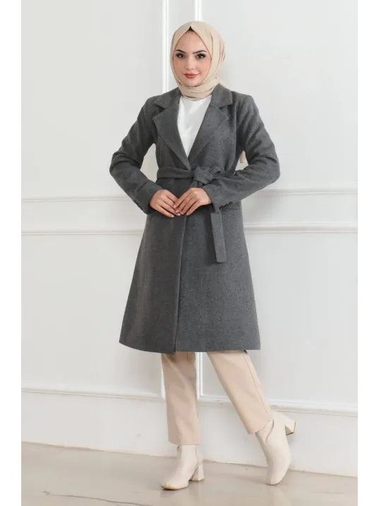 Kadın Düğmeli İçi Astarlı Kaşmir Kaşe Kaban - Bej