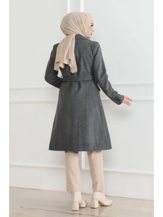 Kadın Düğmeli İçi Astarlı Kaşmir Kaşe Kaban - Bej