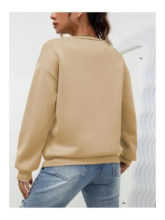 Kadın Düz Bisiklet Yaka Sweat - Bej Kadın Düz Bisiklet Yaka Sweat - Bej