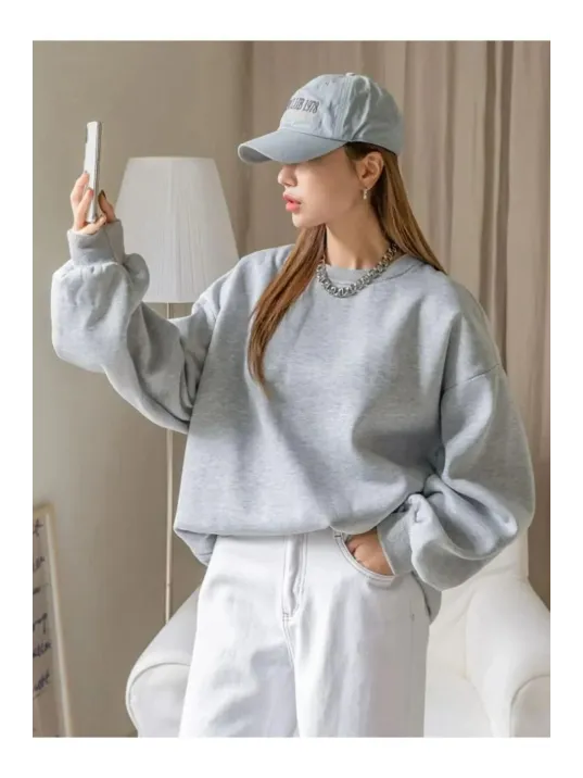 Kadın Düz Bisiklet Yaka Sweat - Gri Kadın Düz Bisiklet Yaka Sweat - Gri