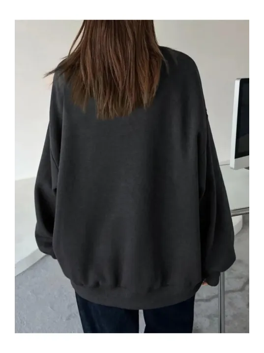 Kadın Düz Bisiklet Yaka Sweat - Siyah