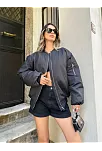 Kadın Oversize Bomber Ceket – Siyah, Fermuarlı, Sokak Modası Tarzı Mont - Siyah