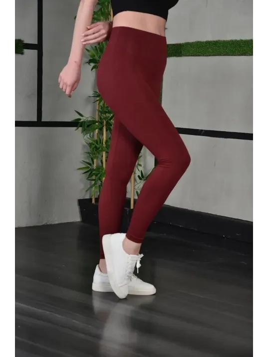 Kadın Full Likra Extra Toparlayıcı Yüksek Bel Dar Kalıp Günlük Spor Tayt - Bordo