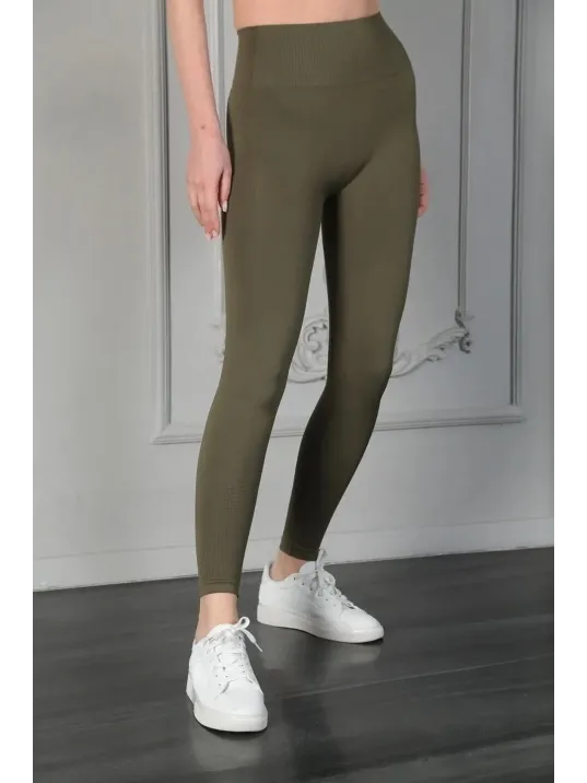 Kadın Full Likra Extra Toparlayıcı Yüksek Bel Dar Kalıp Günlük Spor Tayt - Haki