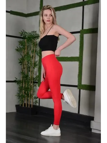 Kadın Full Likra Extra Toparlayıcı Yüksek Bel Dar Kalıp Günlük Spor Tayt - Kırmızı