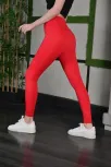 Kadın Full Likra Extra Toparlayıcı Yüksek Bel Dar Kalıp Günlük Spor Tayt - Kırmızı