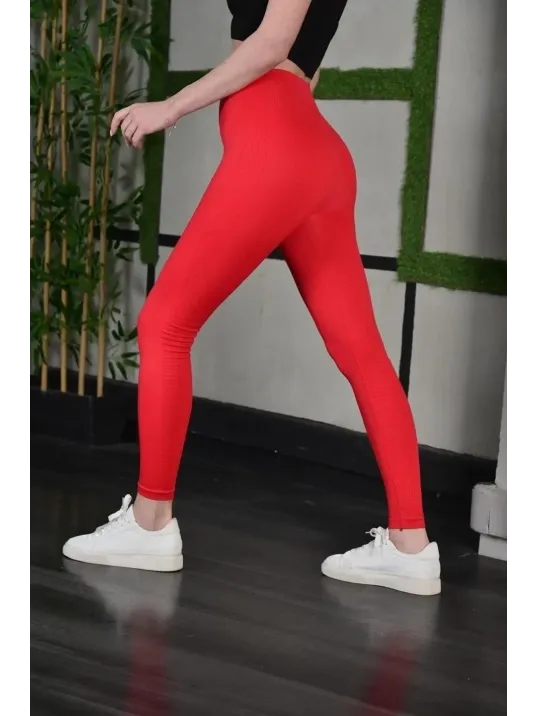 Kadın Full Likra Extra Toparlayıcı Yüksek Bel Dar Kalıp Günlük Spor Tayt - Kırmızı