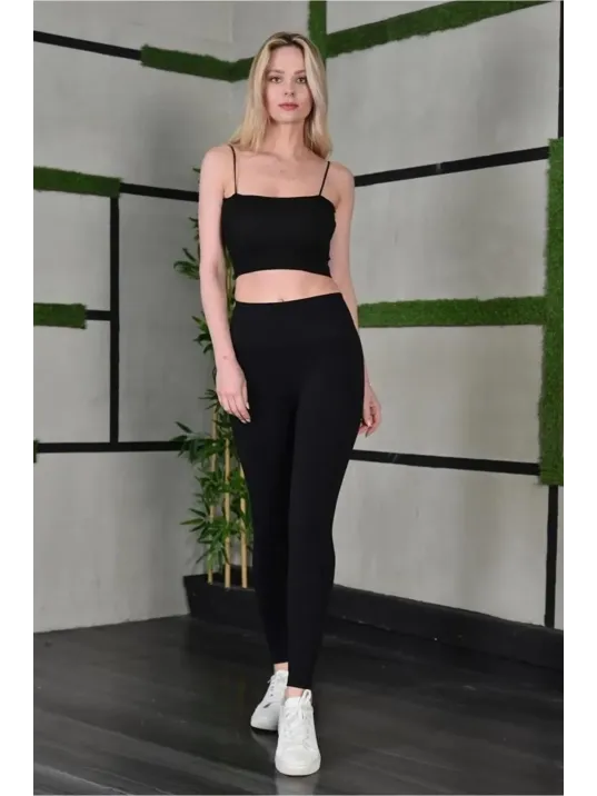 Kadın Full Likra Extra Toparlayıcı Yüksek Bel Dar Kalıp Günlük Spor Tayt - Siyah