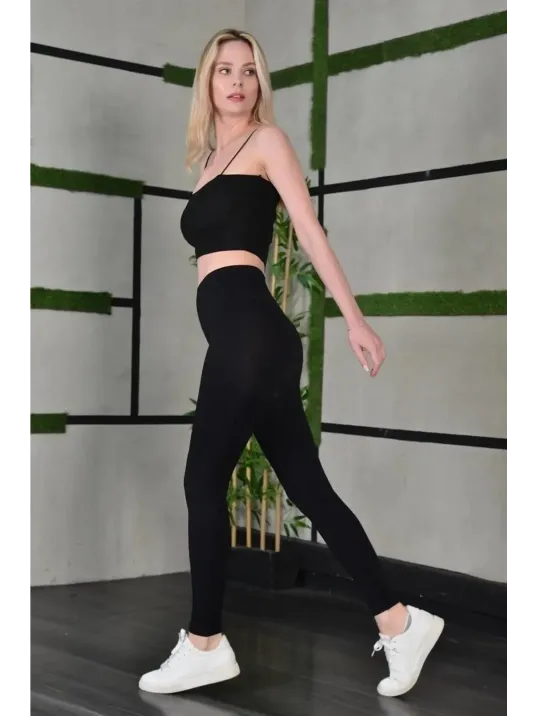 Kadın Full Likra Extra Toparlayıcı Yüksek Bel Dar Kalıp Günlük Spor Tayt - Siyah