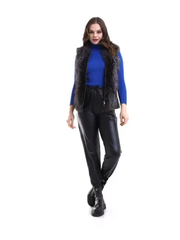 Kadın Fermuarlı Koyun Derisi Tilki Kürkü - Siyah Kadın Fermuarlı Koyun Derisi Tilki Kürkü - Siyah