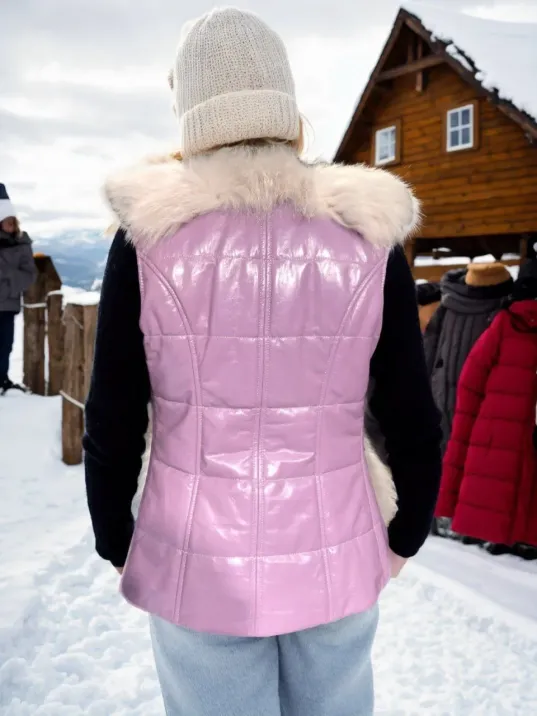 Kadın Fermuarlı Koyun Derisi Tilki Kürkü - Beyaz Kadın Fermuarlı Koyun Derisi Tilki Kürkü - Beyaz