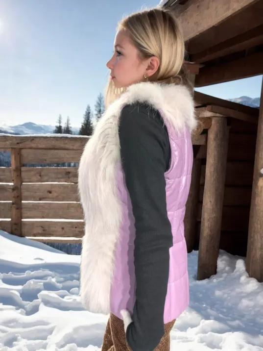 Kadın Fermuarlı Koyun Derisi Tilki Kürkü - Beyaz Kadın Fermuarlı Koyun Derisi Tilki Kürkü - Beyaz