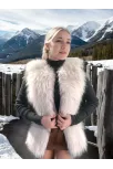 Kadın Fermuarlı Koyun Derisi Tilki Kürkü - Beyaz Kadın Fermuarlı Koyun Derisi Tilki Kürkü - Beyaz