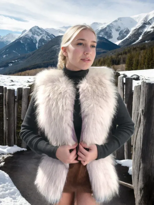 Kadın Fermuarlı Koyun Derisi Tilki Kürkü - Beyaz Kadın Fermuarlı Koyun Derisi Tilki Kürkü - Beyaz