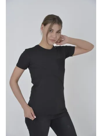 Kadın File Cepli Slim fit T-shirt - Siyah