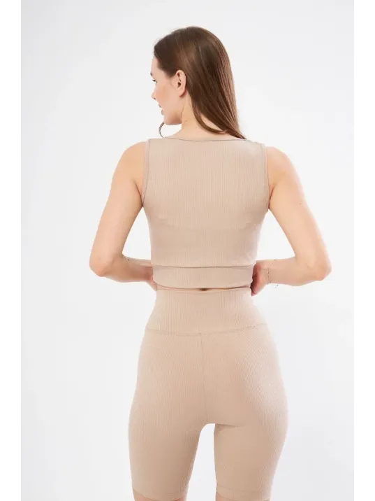 Kadın Fitilli Baskılı Crop - Bej Kadın Fitilli Baskılı Crop - Bej