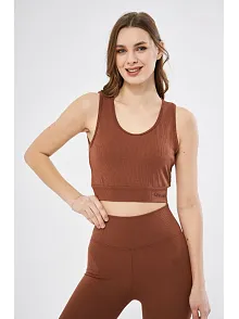 Kadın Fitilli Baskılı Crop - Kahve