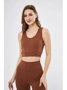 Kadın Fitilli Baskılı Crop - Kahve