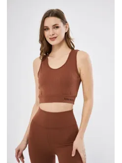 Kadın Fitilli Baskılı Crop - Kahve