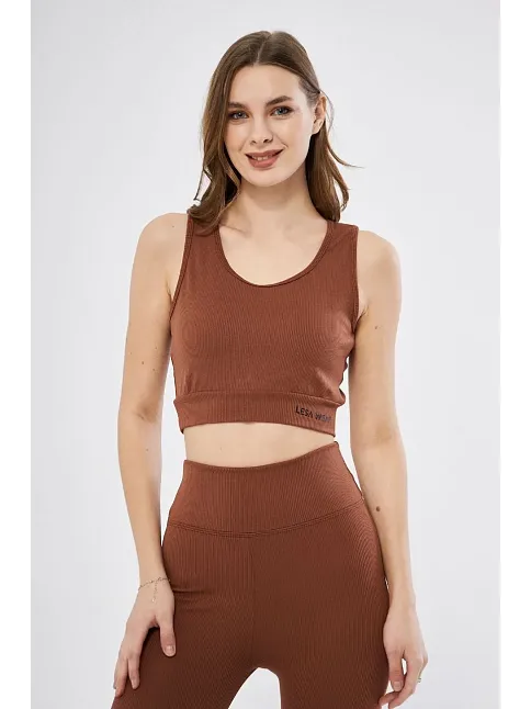 Kadın Fitilli Baskılı Crop - Kahve