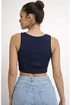 Kadın Fitilli Baskılı Crop - Lacivert