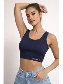 Kadın Fitilli Baskılı Crop - Lacivert