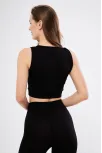 Kadın Fitilli Baskılı Crop - Siyah
