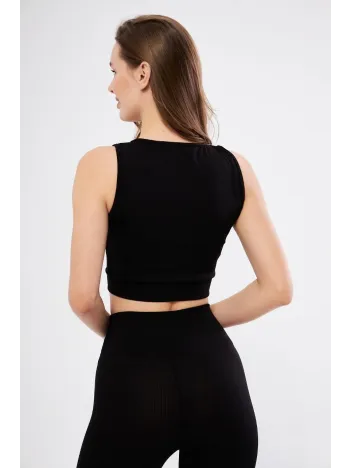 Kadın Fitilli Baskılı Crop - Siyah