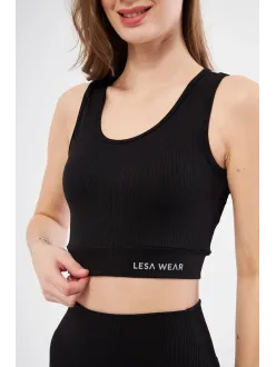 Kadın Fitilli Baskılı Crop - Siyah