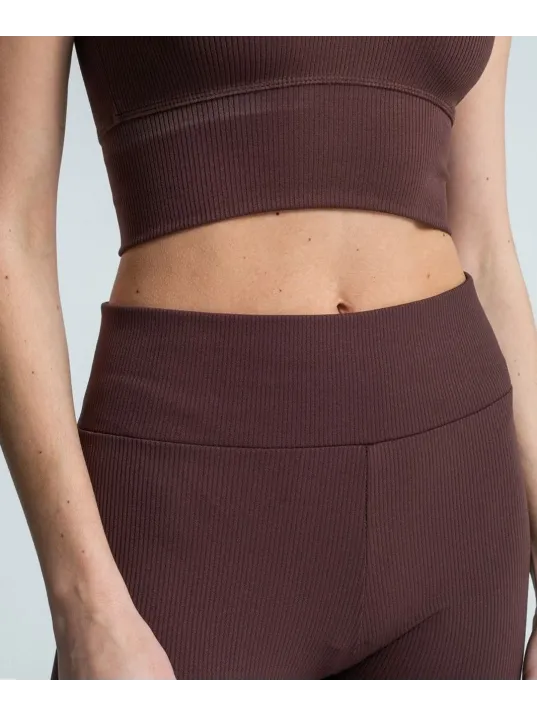 Kadın Fitilli Full Likralı Yüksek Bel Toparlayıcı Tayt Günlük Ve Spor Kullanım - Kahverengi
