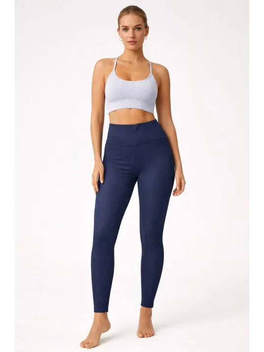 Kadın Fitilli Full Likralı Yüksek Bel Toparlayıcı Tayt Günlük Ve Spor Kullanım - Lacivert