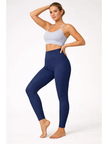 Kadın Fitilli Full Likralı Yüksek Bel Toparlayıcı Tayt Günlük Ve Spor Kullanım - Lacivert