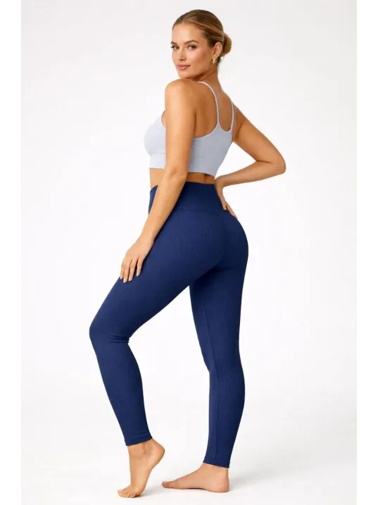 Kadın Fitilli Full Likralı Yüksek Bel Toparlayıcı Tayt Günlük Ve Spor Kullanım - Lacivert