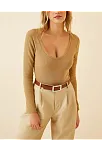 Kadın Fitilli Likralı Body Crop - Camel