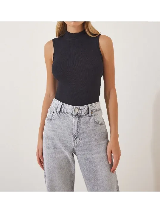 Kadın Full Likralı Fitilli Kaşkorse Body - Siyah