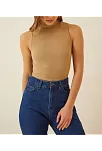 Kadın Full Likralı Fitilli Kaşkorse Body - Camel